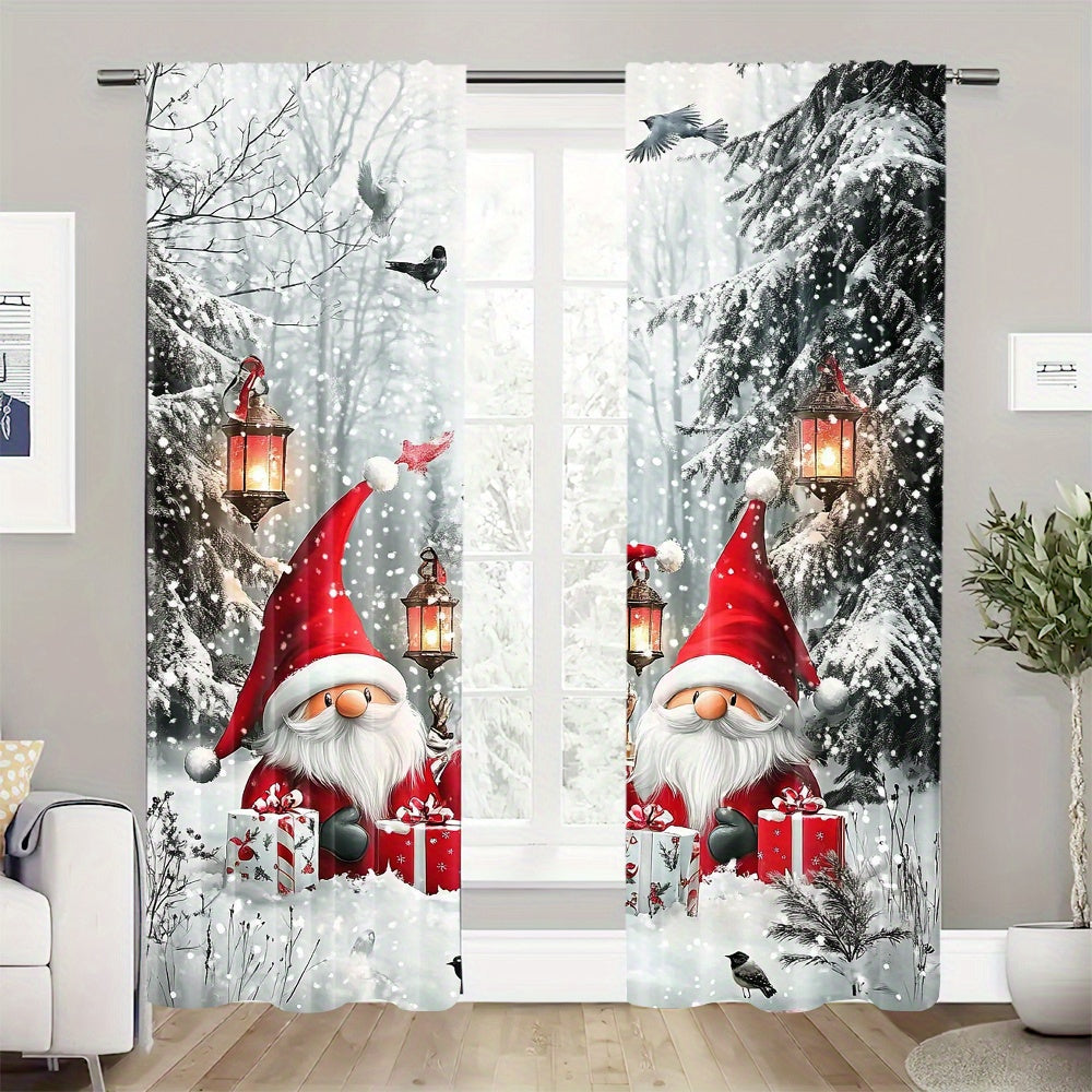 Set of 2 Christmas Gnome Curtains Washable Polyester Decorative Holiday Window Drapes