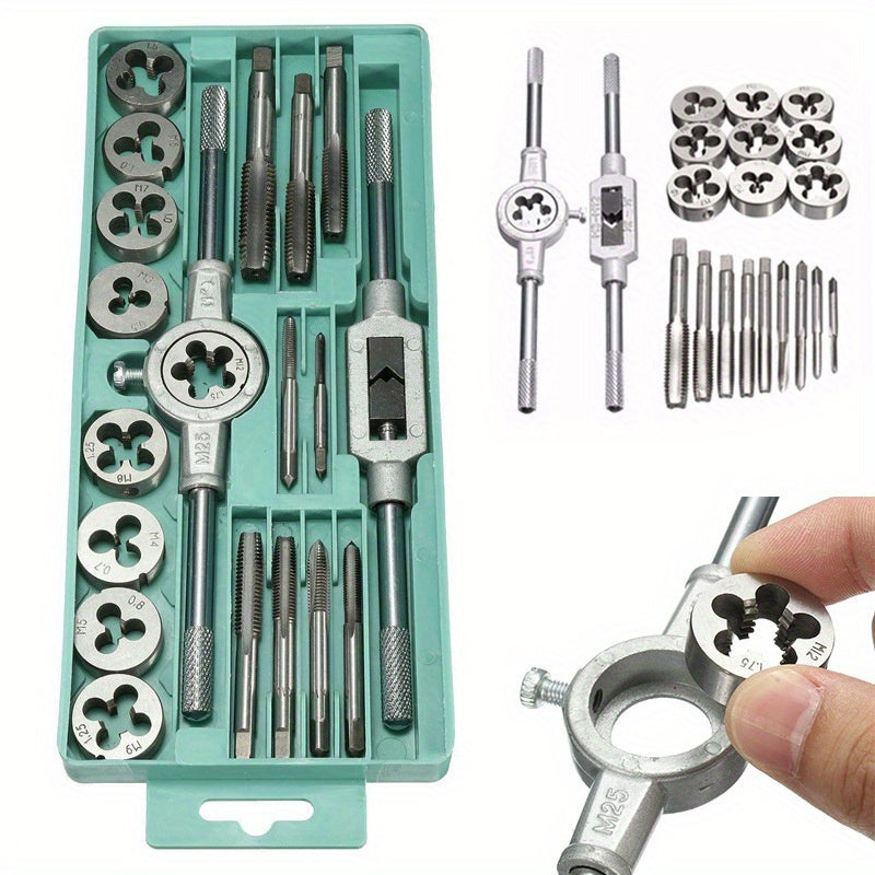 Metric Tap and Die Set for DIY M3-M12 Threading Alloy Metal Hand Tools with Bag