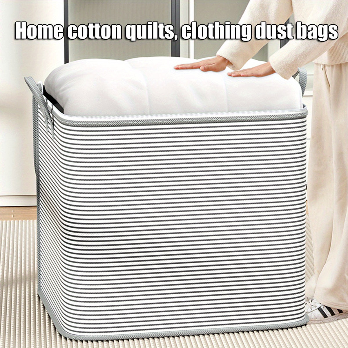 Large Capacity Polyester Storage Bag for Blankets and Comforters Foldable Closet Organizer with Handles