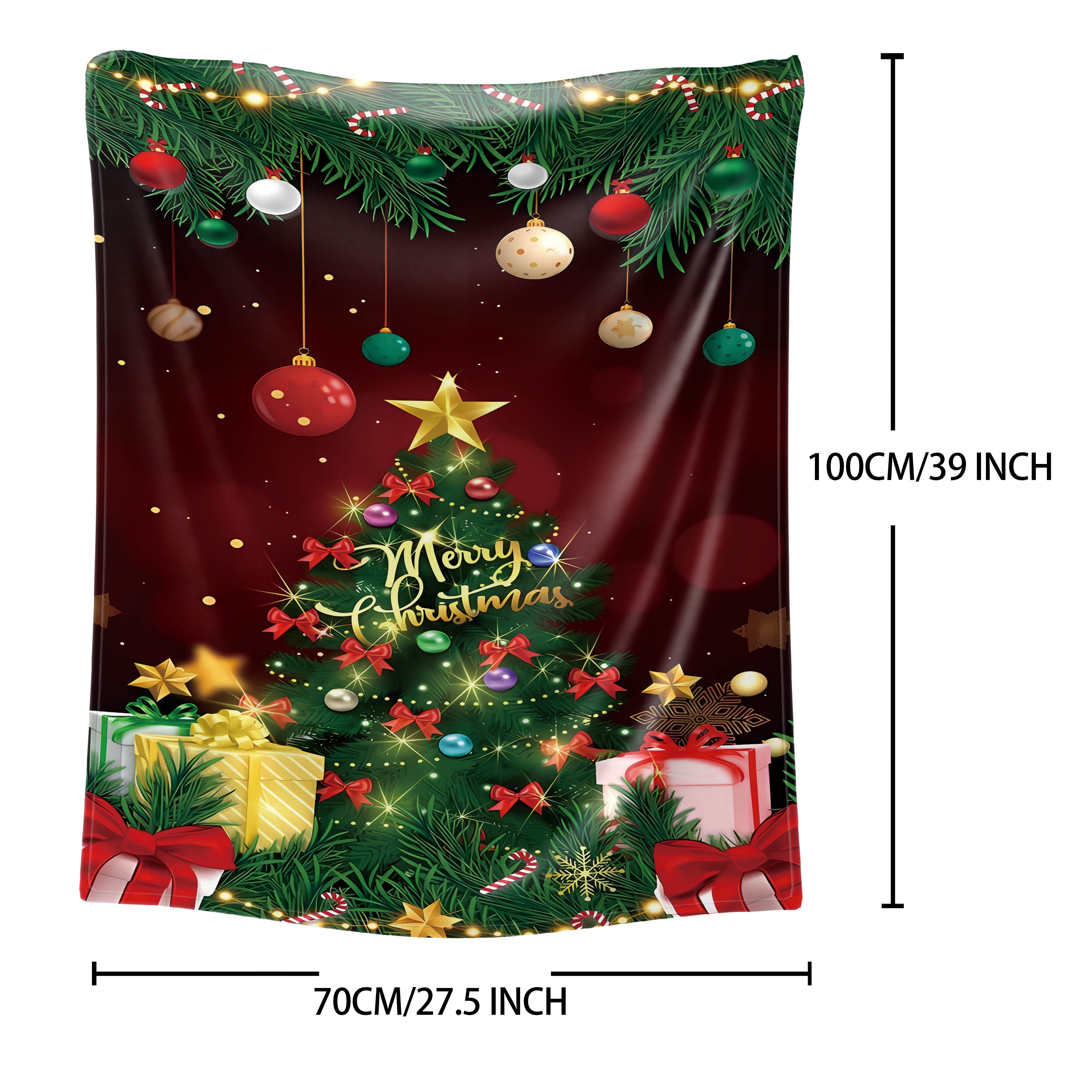 Mid-Century Christmas Tree and Gifts Flannel Throw Blanket Soft Polyester for Bed Sofa Camping