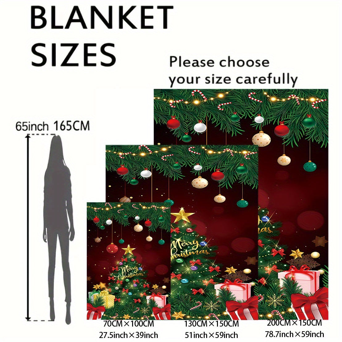 Mid-Century Christmas Tree and Gifts Flannel Throw Blanket Soft Polyester for Bed Sofa Camping