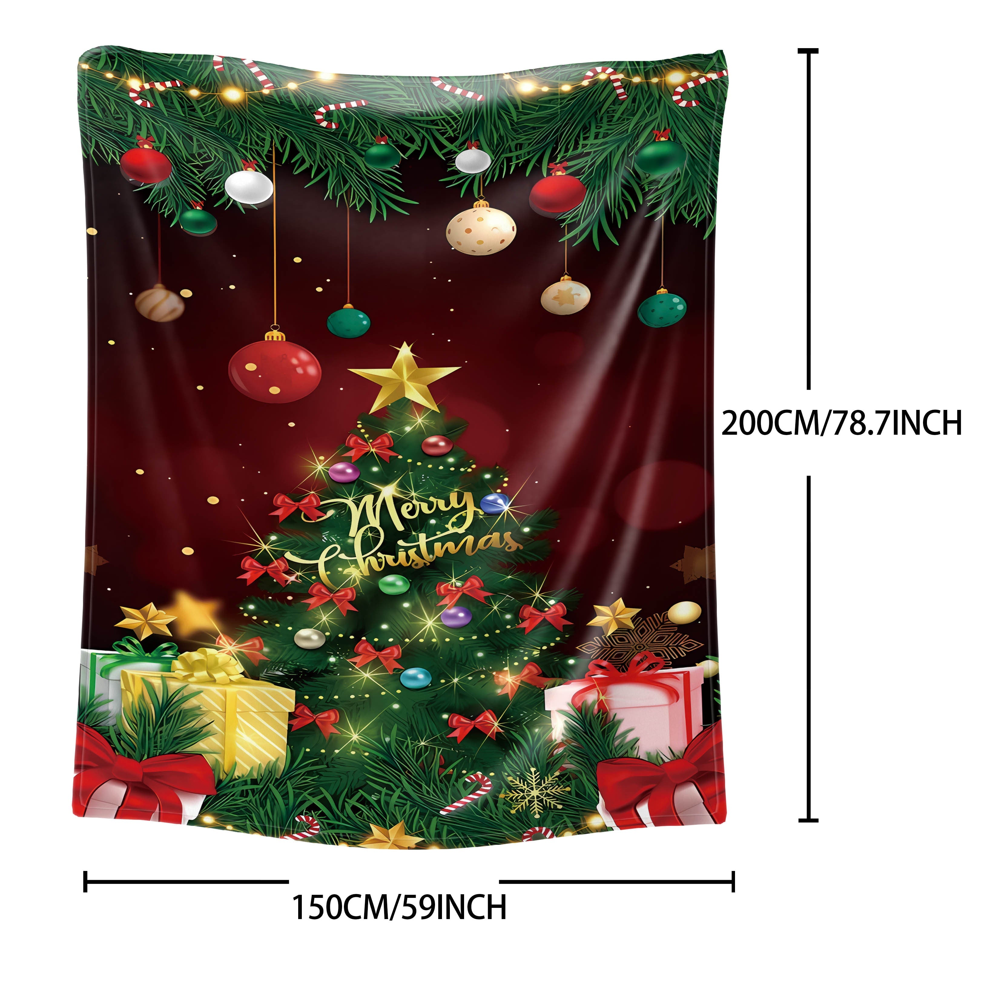 Mid-Century Christmas Tree and Gifts Flannel Throw Blanket Soft Polyester for Bed Sofa Camping