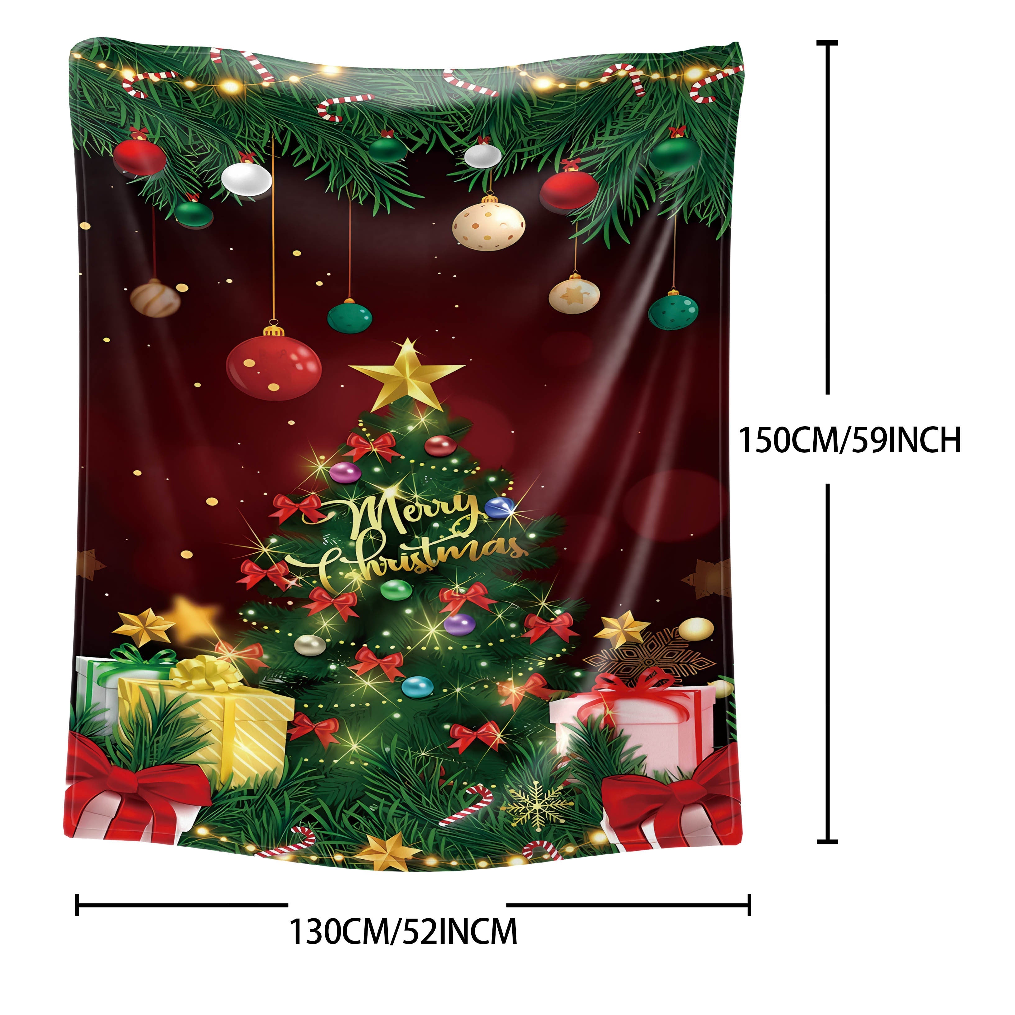 Mid-Century Christmas Tree and Gifts Flannel Throw Blanket Soft Polyester for Bed Sofa Camping