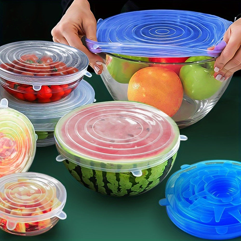 Set of 6 BPA-Free Silicone Stretch Lids Reusable Bowl Covers Expandable