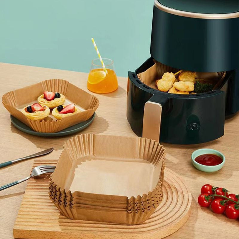 100pcs Square Air Fryer Disposable Paper Liners Non-Stick Biodegradable for Baking Roasting Frying