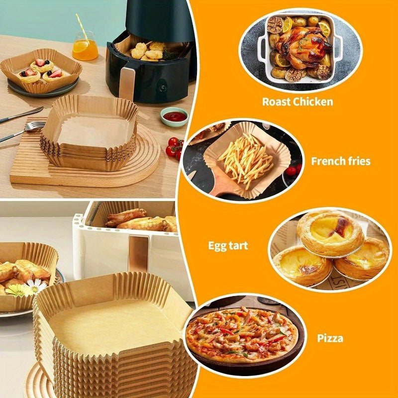 100pcs Square Air Fryer Disposable Paper Liners Non-Stick Biodegradable for Baking Roasting Frying