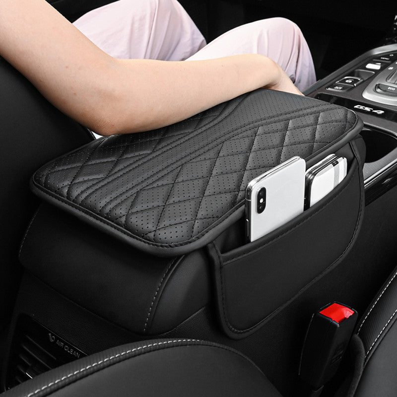 PU Leather Car Armrest Cushion with Storage Pocket for Vehicle Interior