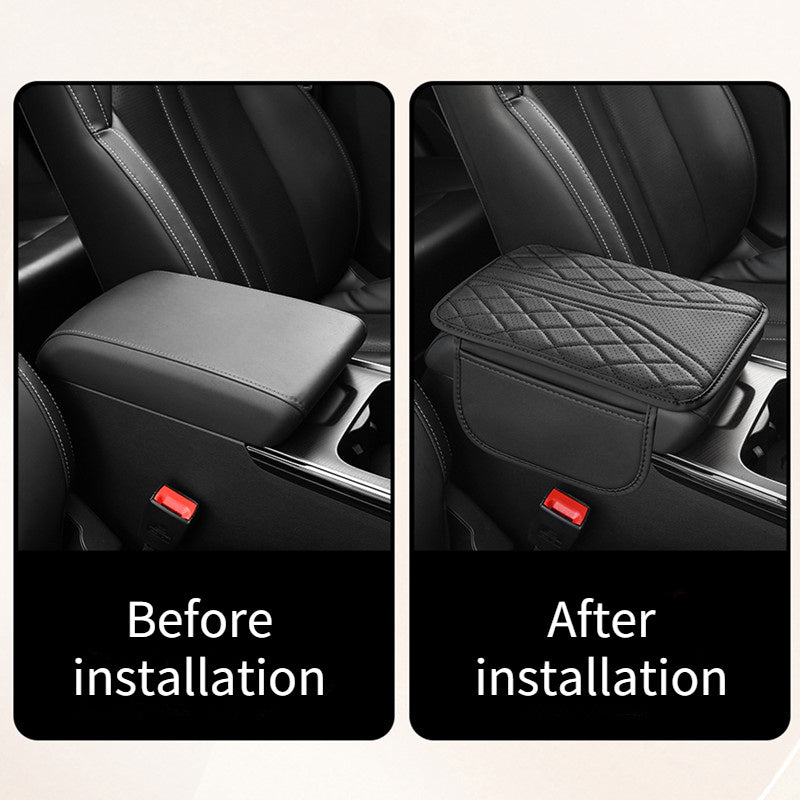 PU Leather Car Armrest Cushion with Storage Pocket for Vehicle Interior