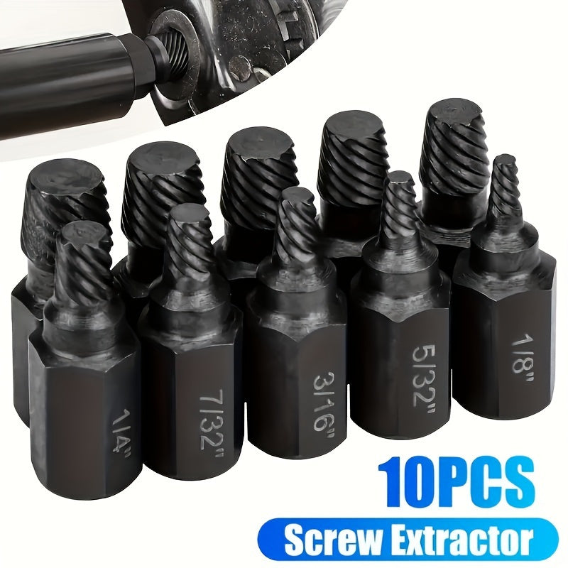 Industrial-Grade 10-Piece Screw Extractor Set for Damaged Bolts and Screws Alloy Steel