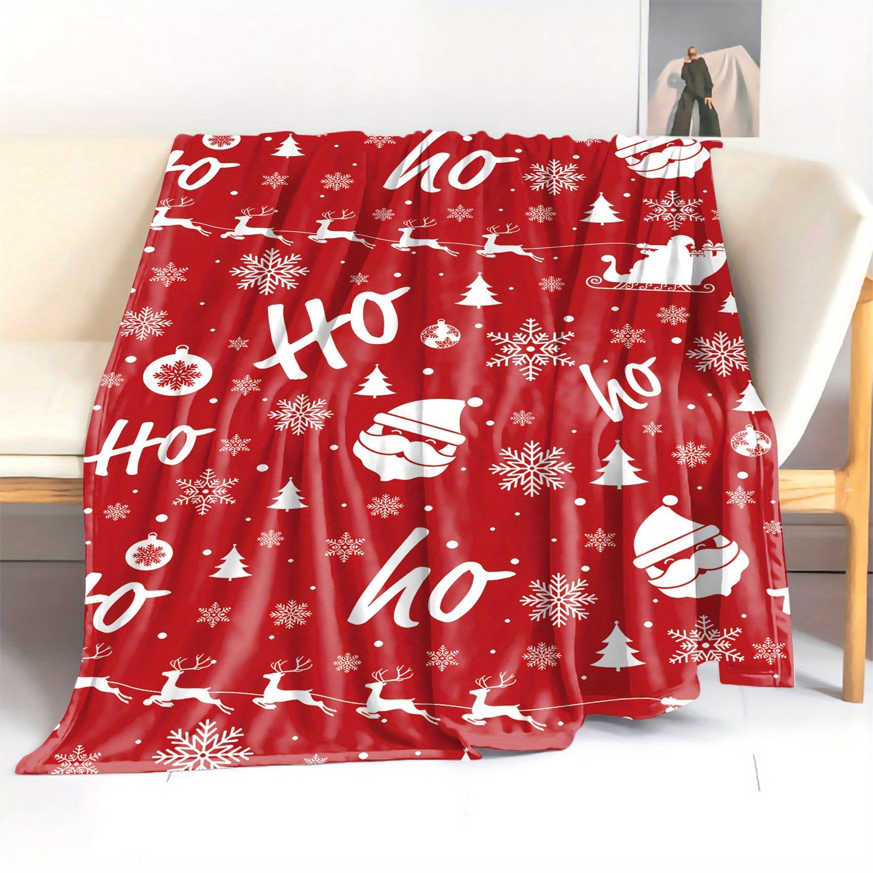 Christmas Flannel Throw Blanket Santa Claus Moose Cartoon Soft Cozy for Bed Sofa Camping