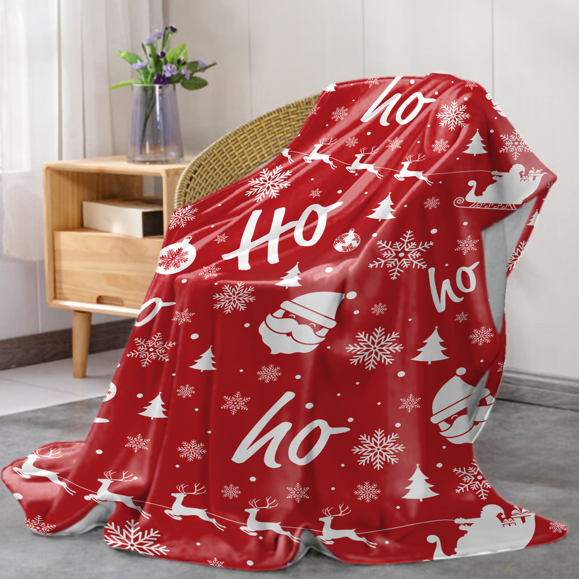 Christmas Flannel Throw Blanket Santa Claus Moose Cartoon Soft Cozy for Bed Sofa Camping
