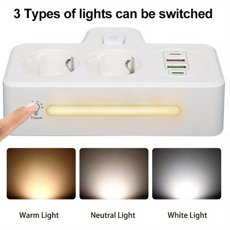 O'chirish tugmasi bilan kuchaytiruvchi, 2 ta Yevropa rozetkasi, 2 ta USB va 2 ta Type-C portli zaryadlovchi, 9 ta sirpanmas pad, stolda o'rnatiladigan adapter, tungi chiroq bilan, devorga o'rnatiladigan ikki rozetka, uy, ofis va sayohat uchun.