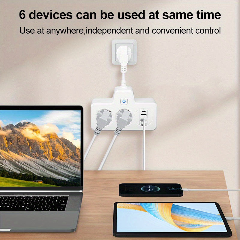O'chirish tugmasi bilan kuchaytiruvchi, 2 ta Yevropa rozetkasi, 2 ta USB va 2 ta Type-C portli zaryadlovchi, 9 ta sirpanmas pad, stolda o'rnatiladigan adapter, tungi chiroq bilan, devorga o'rnatiladigan ikki rozetka, uy, ofis va sayohat uchun.
