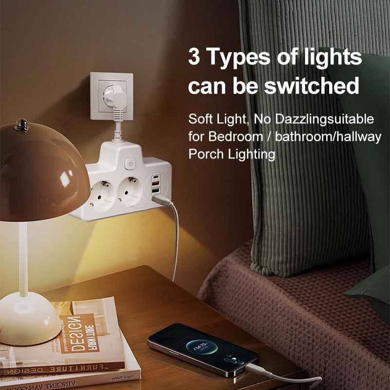 O'chirish tugmasi bilan kuchaytiruvchi, 2 ta Yevropa rozetkasi, 2 ta USB va 2 ta Type-C portli zaryadlovchi, 9 ta sirpanmas pad, stolda o'rnatiladigan adapter, tungi chiroq bilan, devorga o'rnatiladigan ikki rozetka, uy, ofis va sayohat uchun.