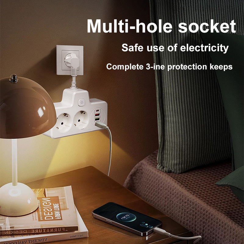 O'chirish tugmasi bilan kuchaytiruvchi, 2 ta Yevropa rozetkasi, 2 ta USB va 2 ta Type-C portli zaryadlovchi, 9 ta sirpanmas pad, stolda o'rnatiladigan adapter, tungi chiroq bilan, devorga o'rnatiladigan ikki rozetka, uy, ofis va sayohat uchun.