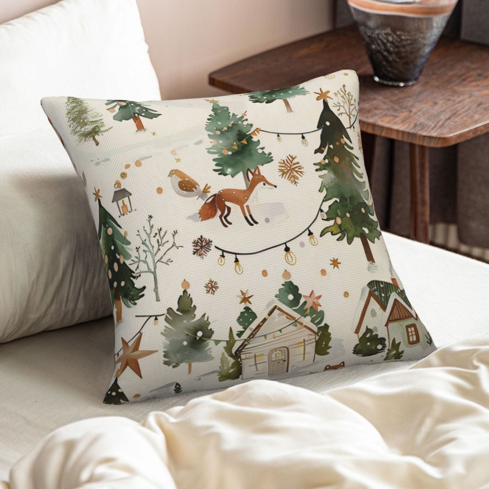 Christmas Decoration Pillow Covers Set Linen Holiday Tree Snowman Moose 18x18
