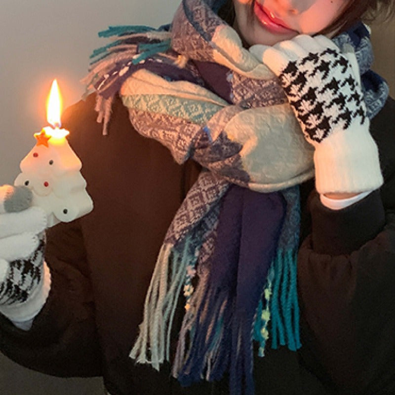 Unisex Knit Gloves with Houndstooth Pattern Touchscreen Winter Gloves Polyester