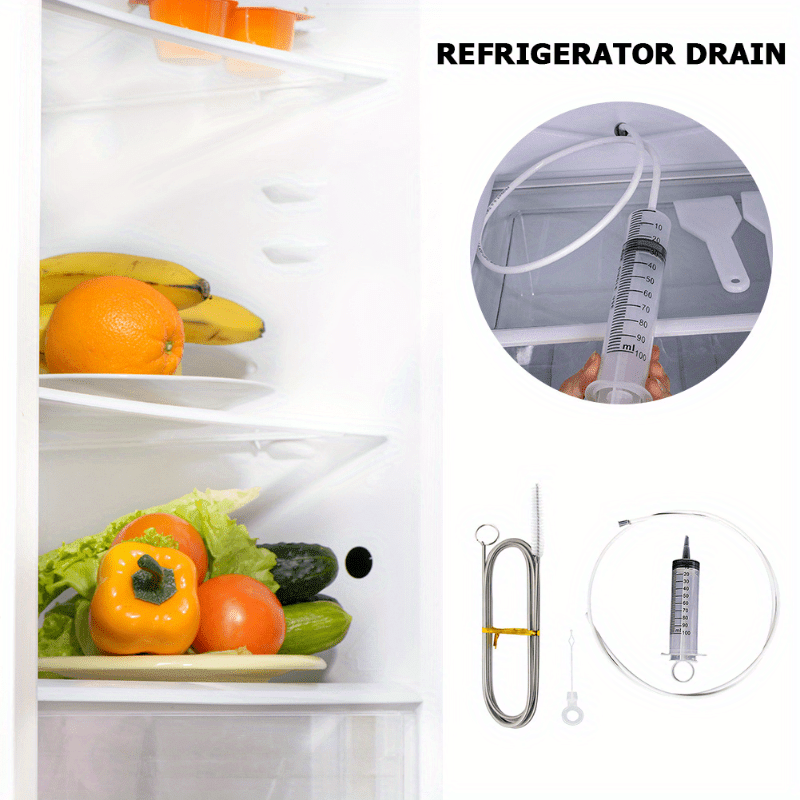 Fridge Drain Cleaning Kit Hose Brush Syringe Refrigerator Maintenance