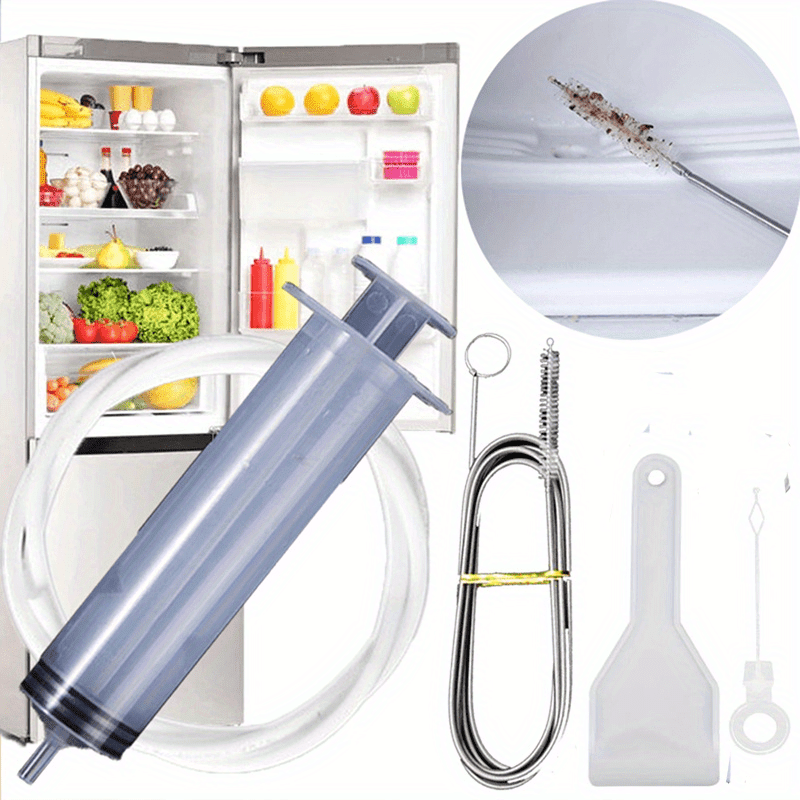Fridge Drain Cleaning Kit Hose Brush Syringe Refrigerator Maintenance
