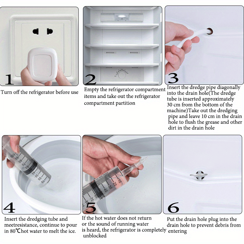 Fridge Drain Cleaning Kit Hose Brush Syringe Refrigerator Maintenance