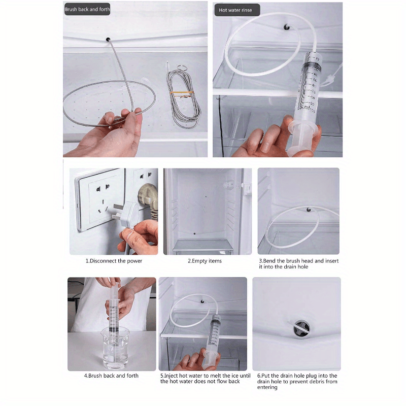 Fridge Drain Cleaning Kit Hose Brush Syringe Refrigerator Maintenance