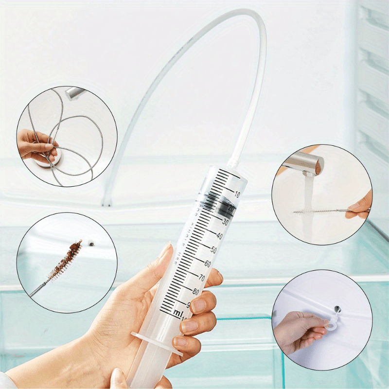 Fridge Drain Cleaning Kit Hose Brush Syringe Refrigerator Maintenance
