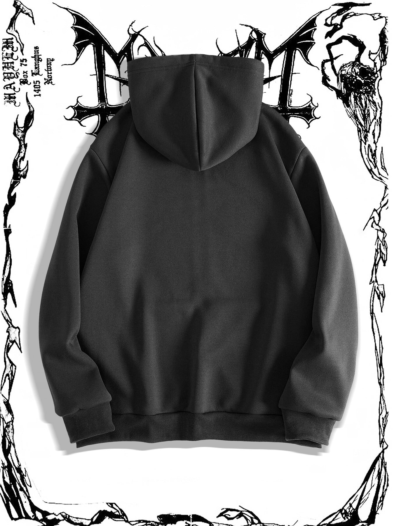 Erkaklar uchun Gotik Qora Printli Kapüşonli Sviter, Zipper bilan, Oddiy Fit, Kuz/Qish Kollektsiyasi, 250g/m² Matoga Og'irligi.