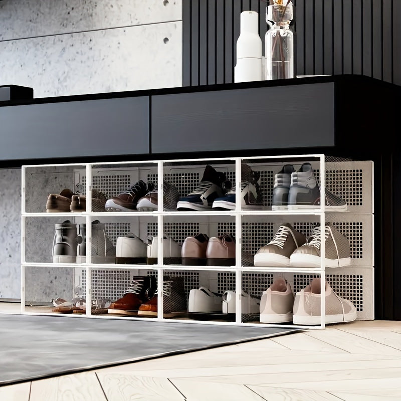 Прозрачные пластиковые контейнеры для хранения обуви, штабелируемые, многоуровневые органайзеры для обуви