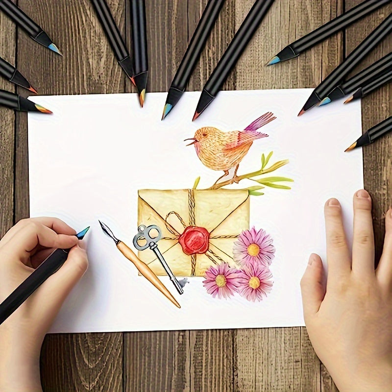 12-упаковка карандашей с радужным градиентом с бездымным грифелем 2мм+, подходит для детей от 14 лет. Изготовлены из дерева, идеально подходят для рисования и письма.