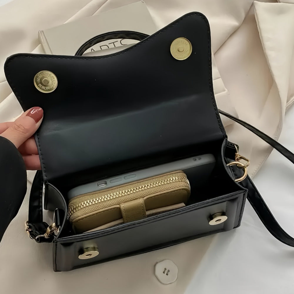 Women's Crossbody Bag Faux Leather Solid Color Adjustable Strap Buckle Closure for Casual or Elegant Use