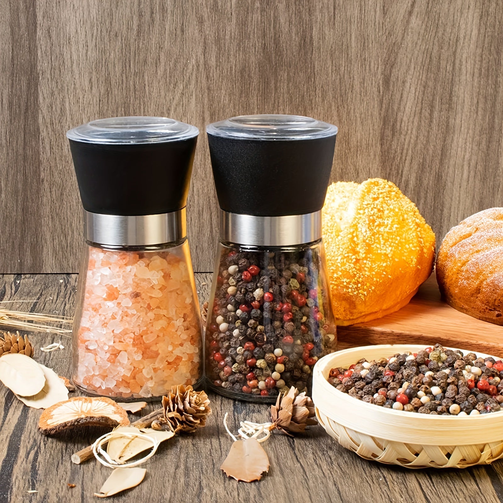 Hand Grinder for Pepper Salt and Spices with Glass Storage Container