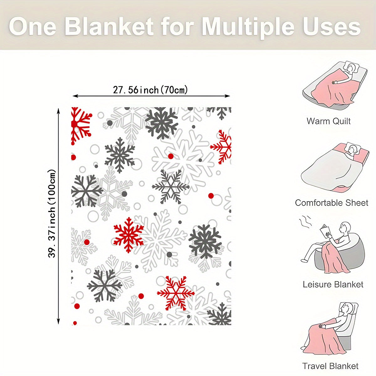 Contemporary Snowflake Flannel Throw Blanket Ultra-Soft Warm Woven Polyester for Couch Bed Camping