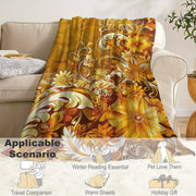 Golden Flower Print Flannel Throw Blanket for Warmth and Comfort