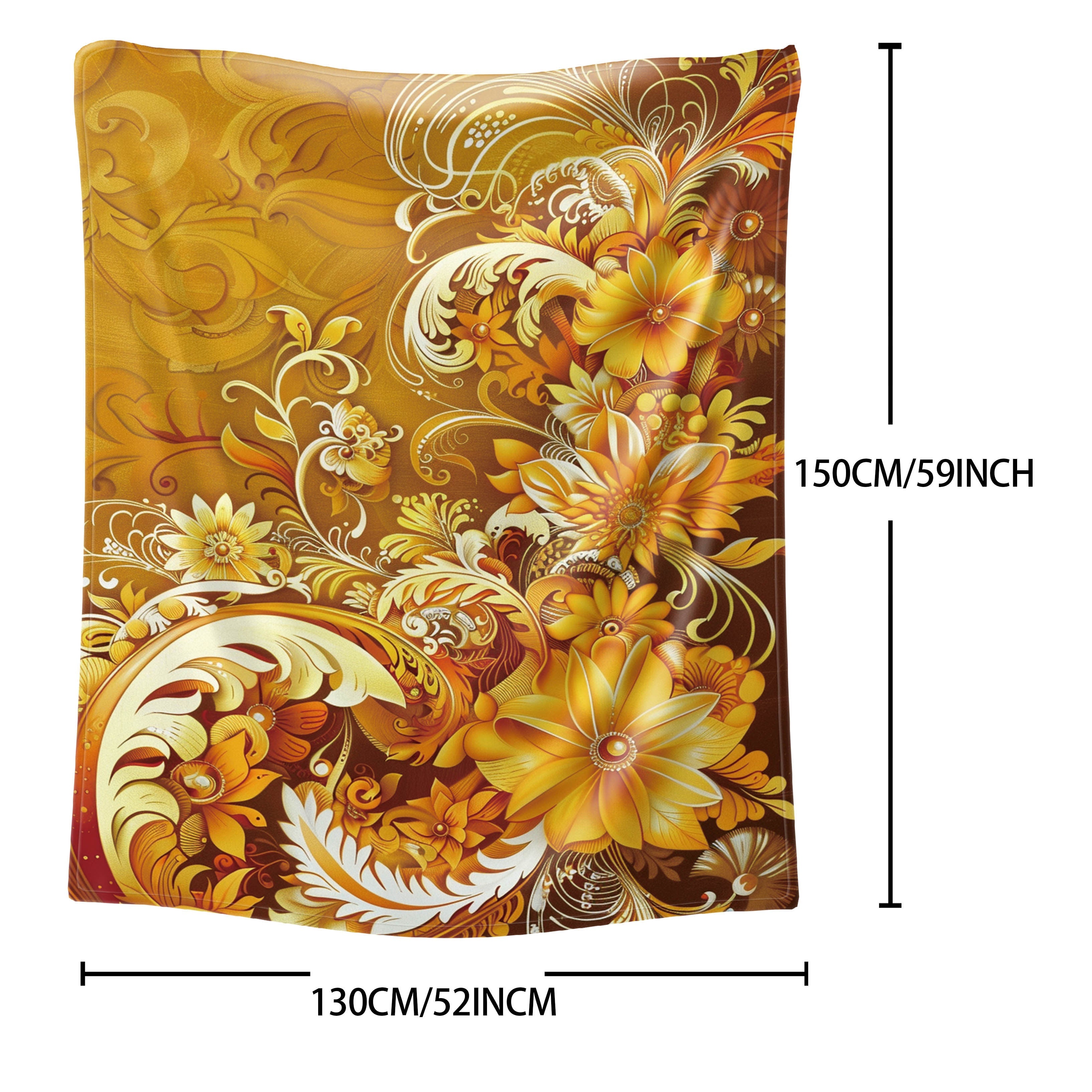 Golden Flower Print Flannel Throw Blanket for Warmth and Comfort