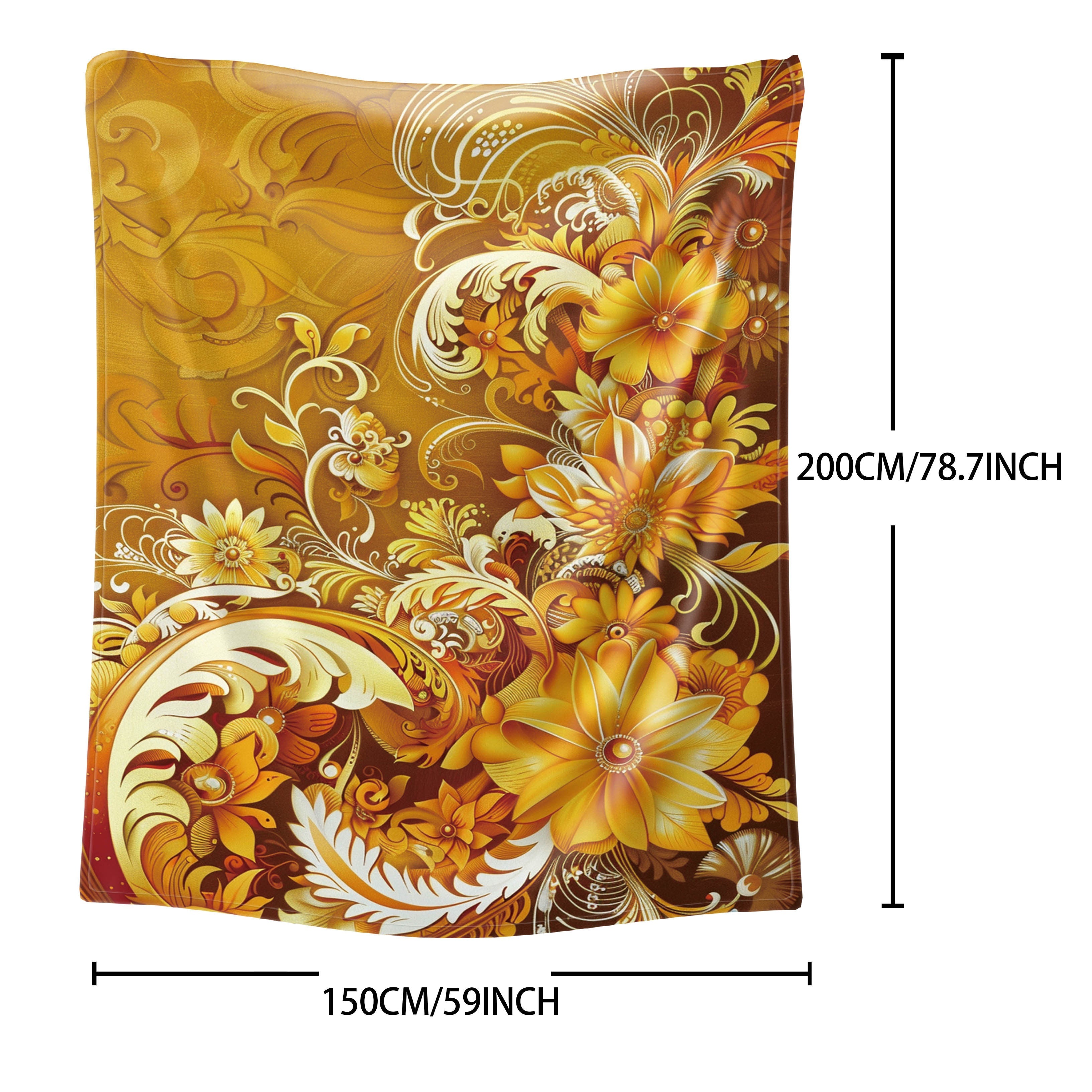 Golden Flower Print Flannel Throw Blanket for Warmth and Comfort