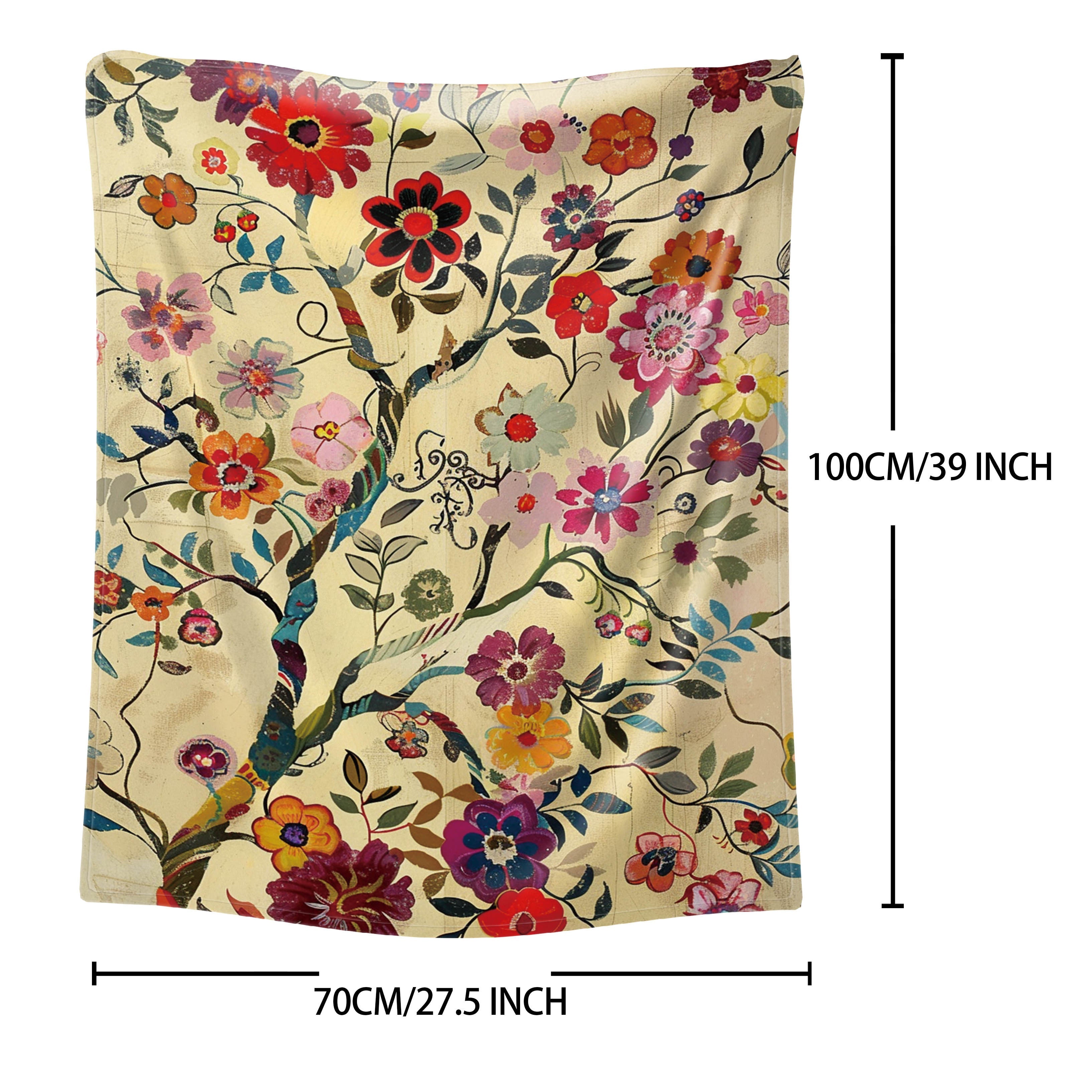 Flannel Throw Blanket with Twig Flower Print Soft Cozy Versatile for Bed Sofa Office Camping Travel