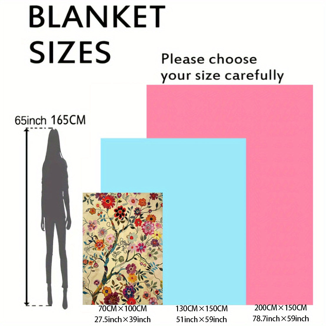 Flannel Throw Blanket with Twig Flower Print Soft Cozy Versatile for Bed Sofa Office Camping Travel