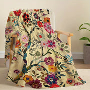 Flannel Throw Blanket with Twig Flower Print Soft Cozy Versatile for Bed Sofa Office Camping Travel