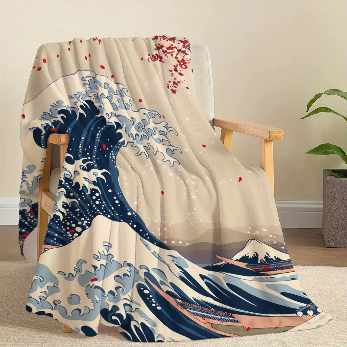 Lightweight Cozy Flannel Throw Blanket with Surf Print for Bed Sofa Travel