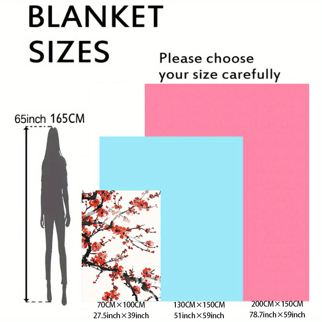 Plush Plum Blossom Patterned Flannel Blanket for Bed Couch Outdoors Lightweight All-Season