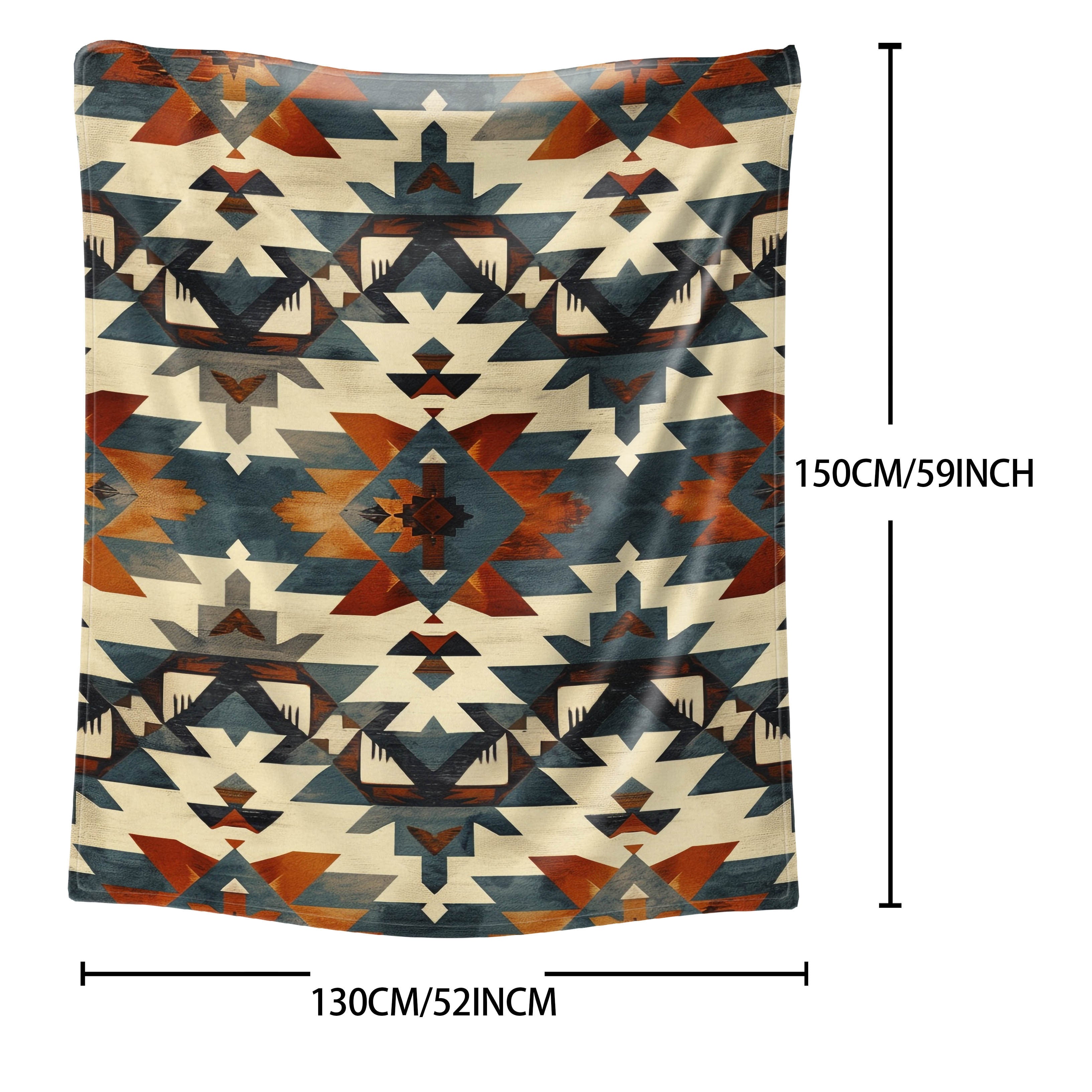 Cozy Aztec-Inspired Digital Print Flannel Blanket for Bed Sofa Travel Lightweight All-Season