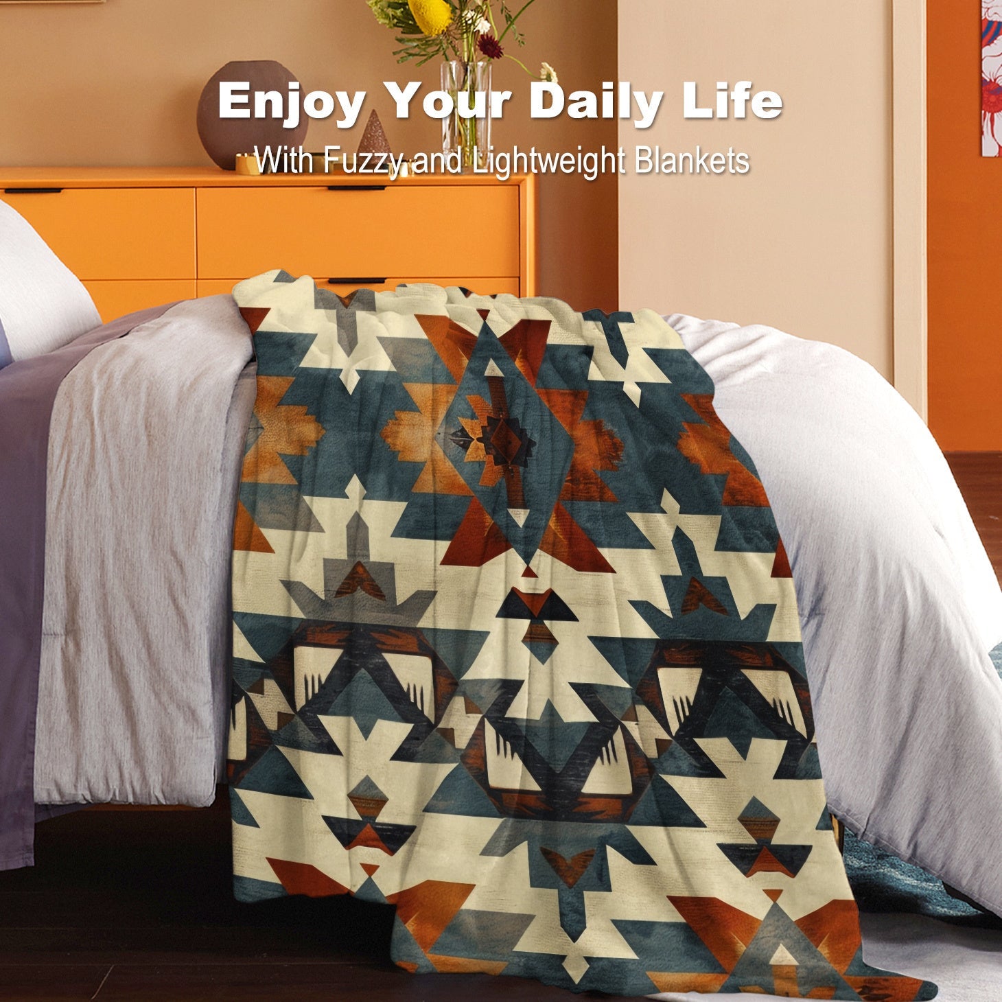 Cozy Aztec-Inspired Digital Print Flannel Blanket for Bed Sofa Travel Lightweight All-Season