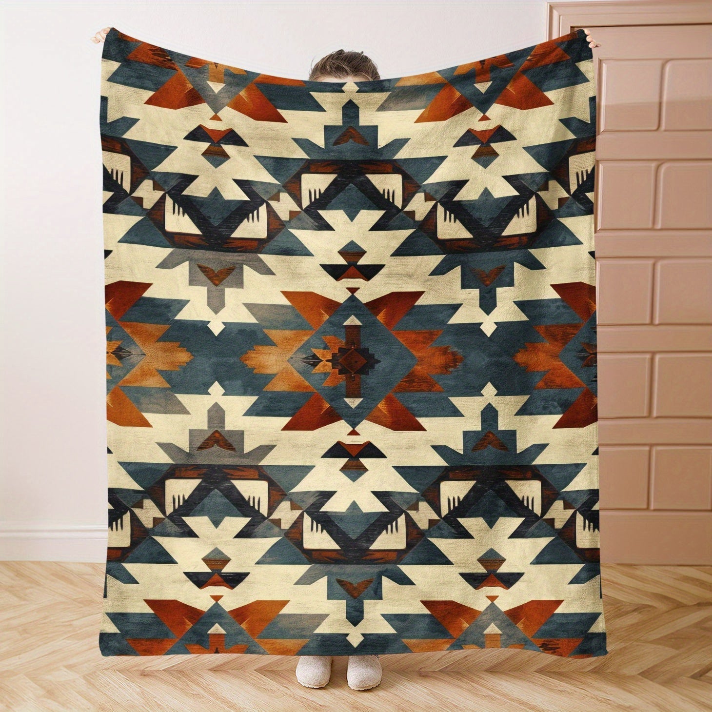 Cozy Aztec-Inspired Digital Print Flannel Blanket for Bed Sofa Travel Lightweight All-Season