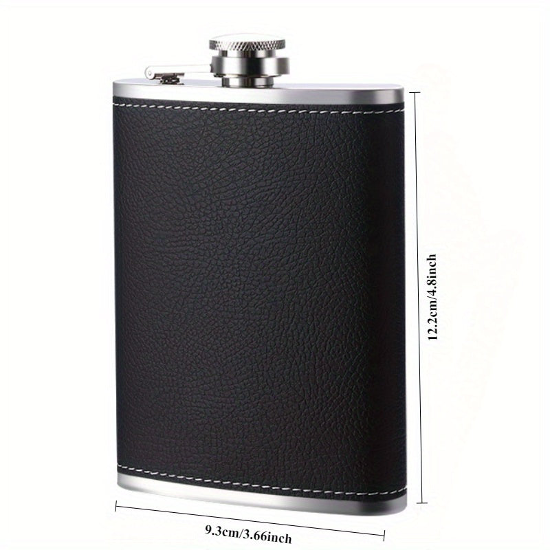 Leakproof Stainless Steel Hip Flask with Leather Cover for Whiskey Rum Vodka Portable Durable Outdoor Use