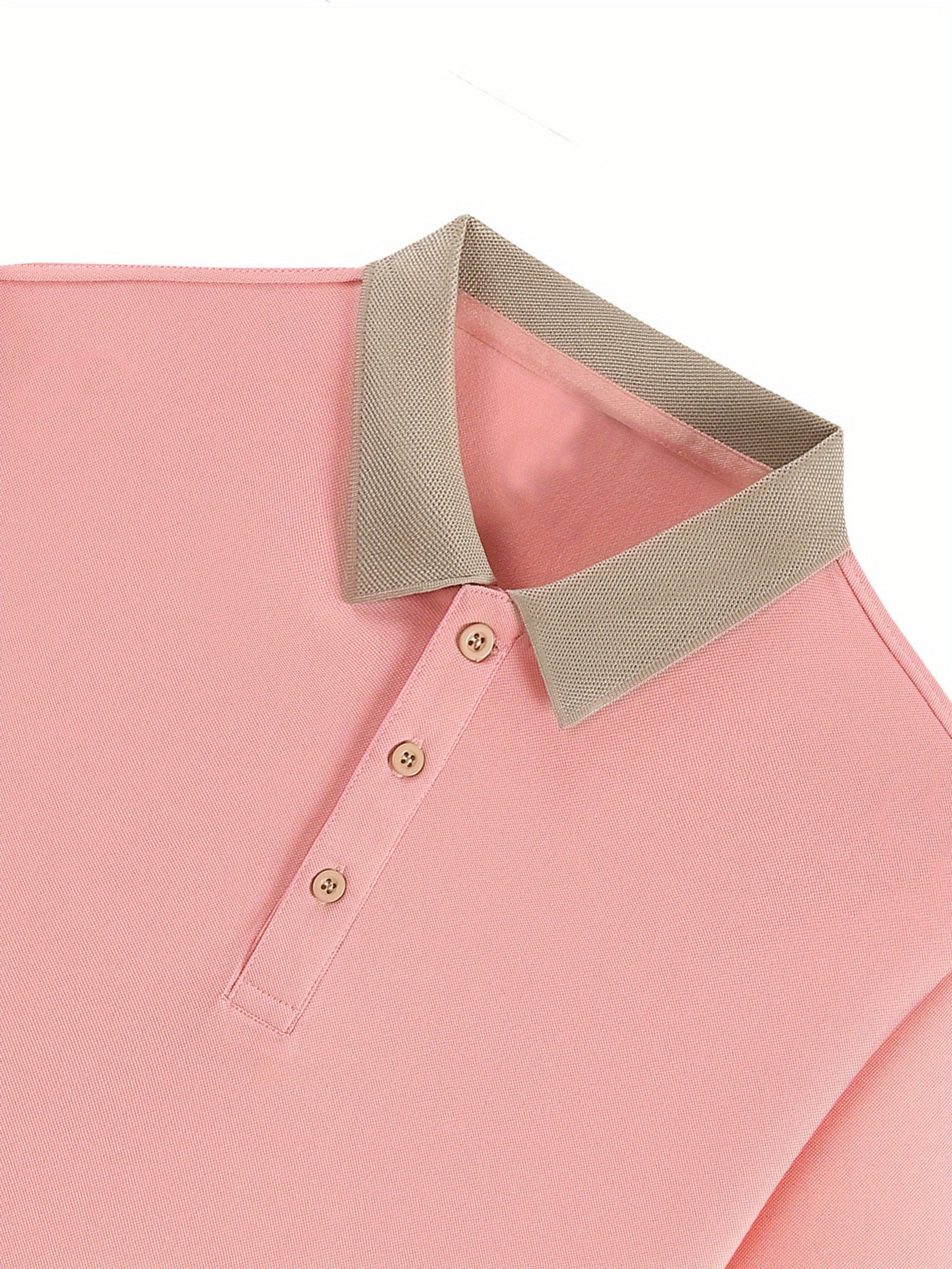 Men's Pink Golf Tennis Polo Shirt Breathable Polyester Contrast Collar Casual Summer