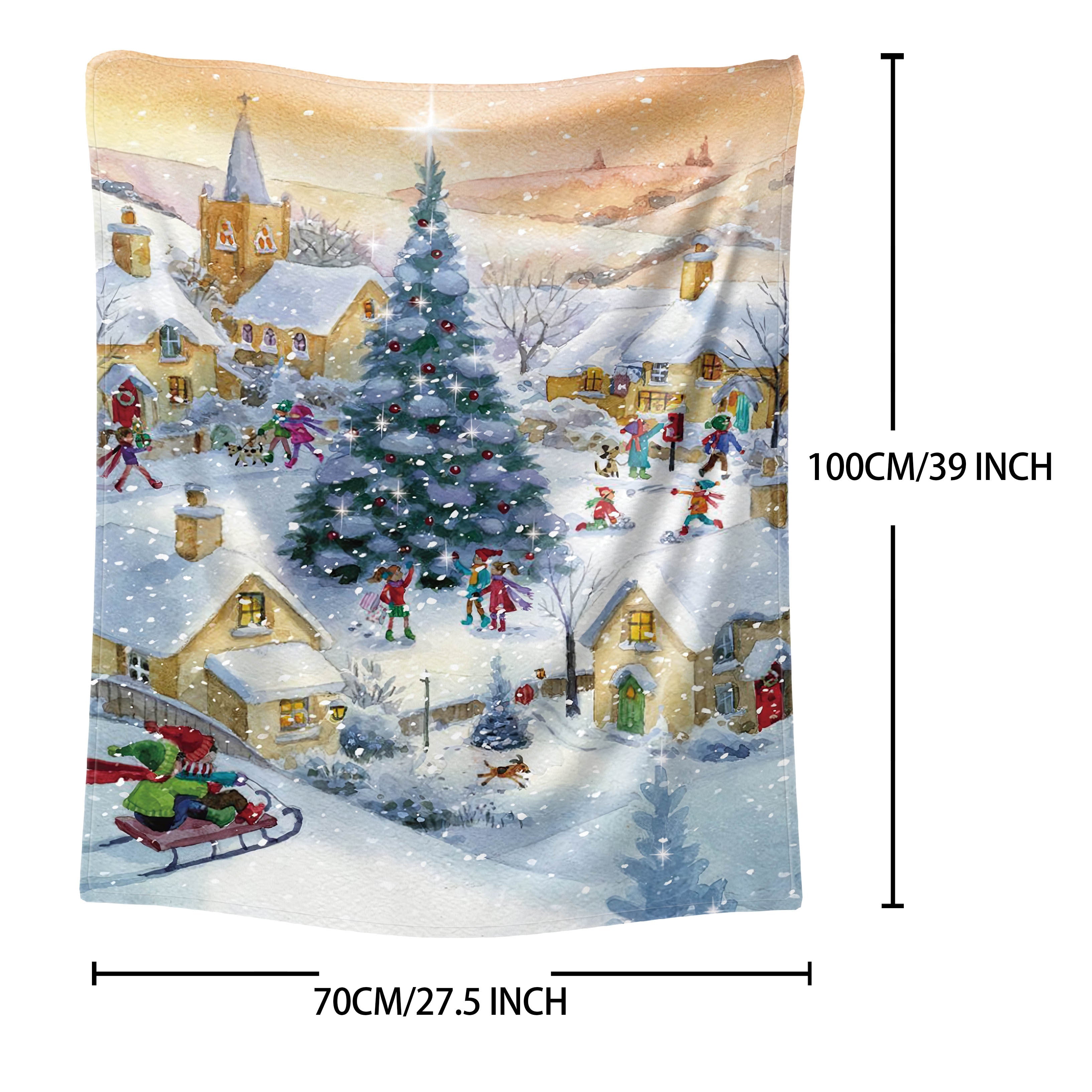Christmas Themed Flannel Blanket Throw for Bed Sofa Camping Digital Print Polyester Fabric