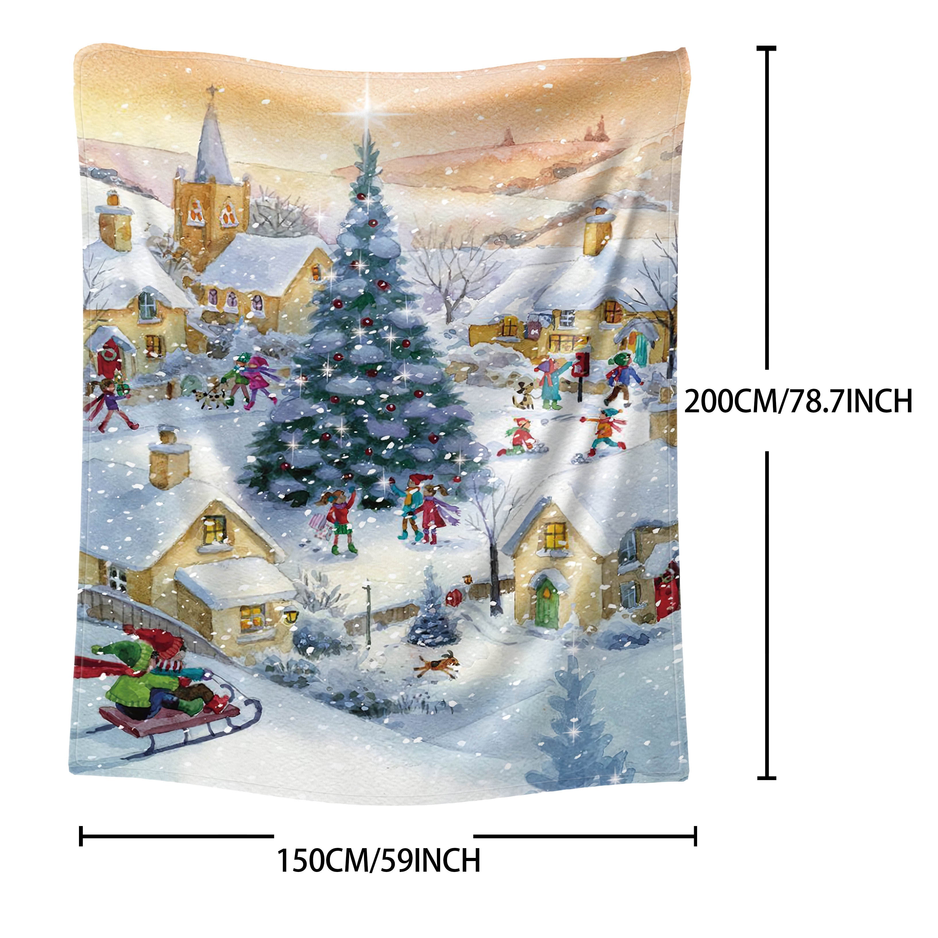 Christmas Themed Flannel Blanket Throw for Bed Sofa Camping Digital Print Polyester Fabric