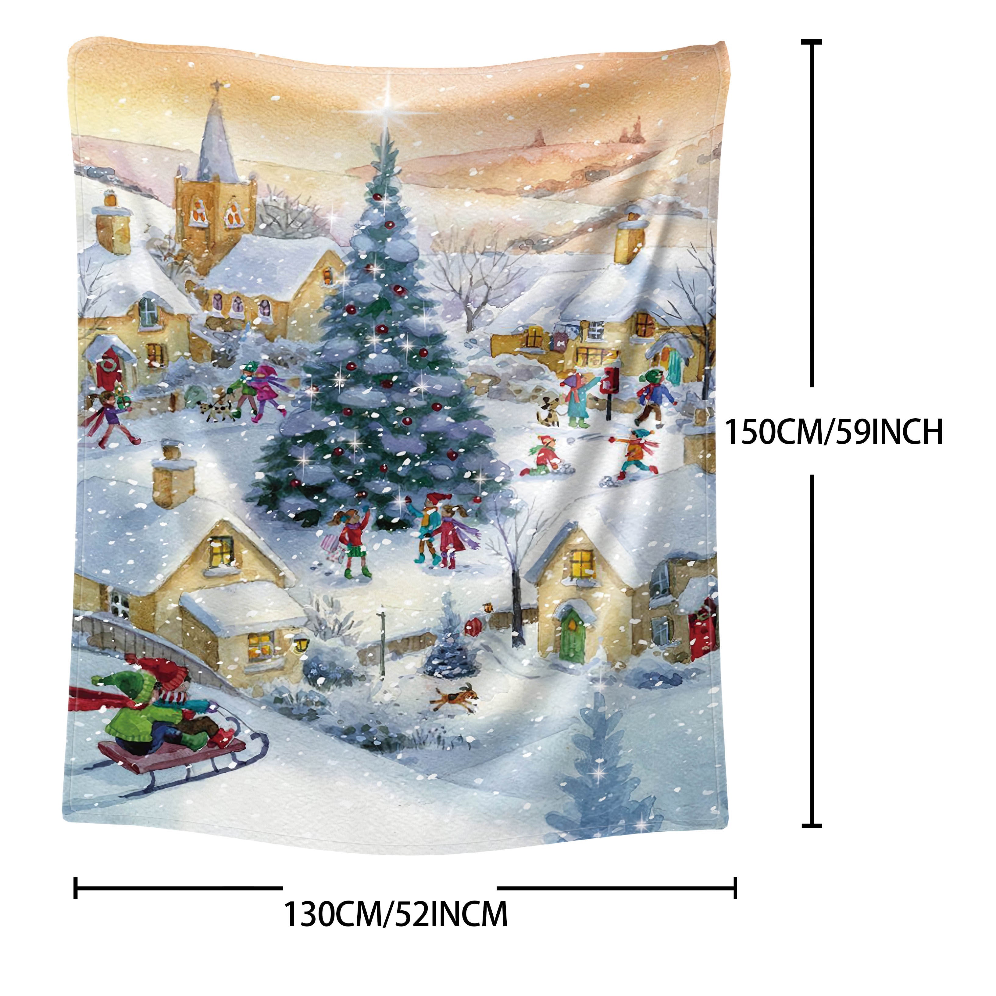 Christmas Themed Flannel Blanket Throw for Bed Sofa Camping Digital Print Polyester Fabric