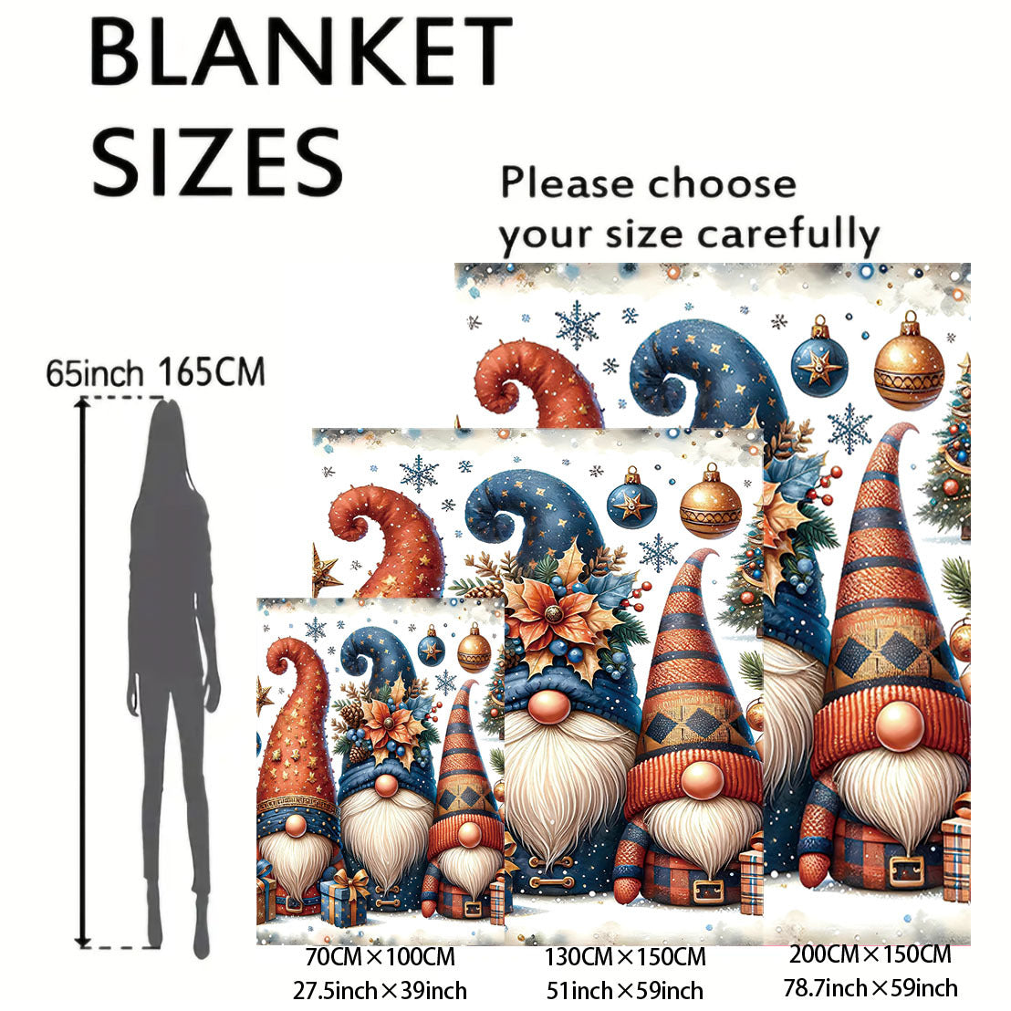 Christmas Gnomes Print Flannel Throw Blanket Soft Cozy Bed Sofa Decor