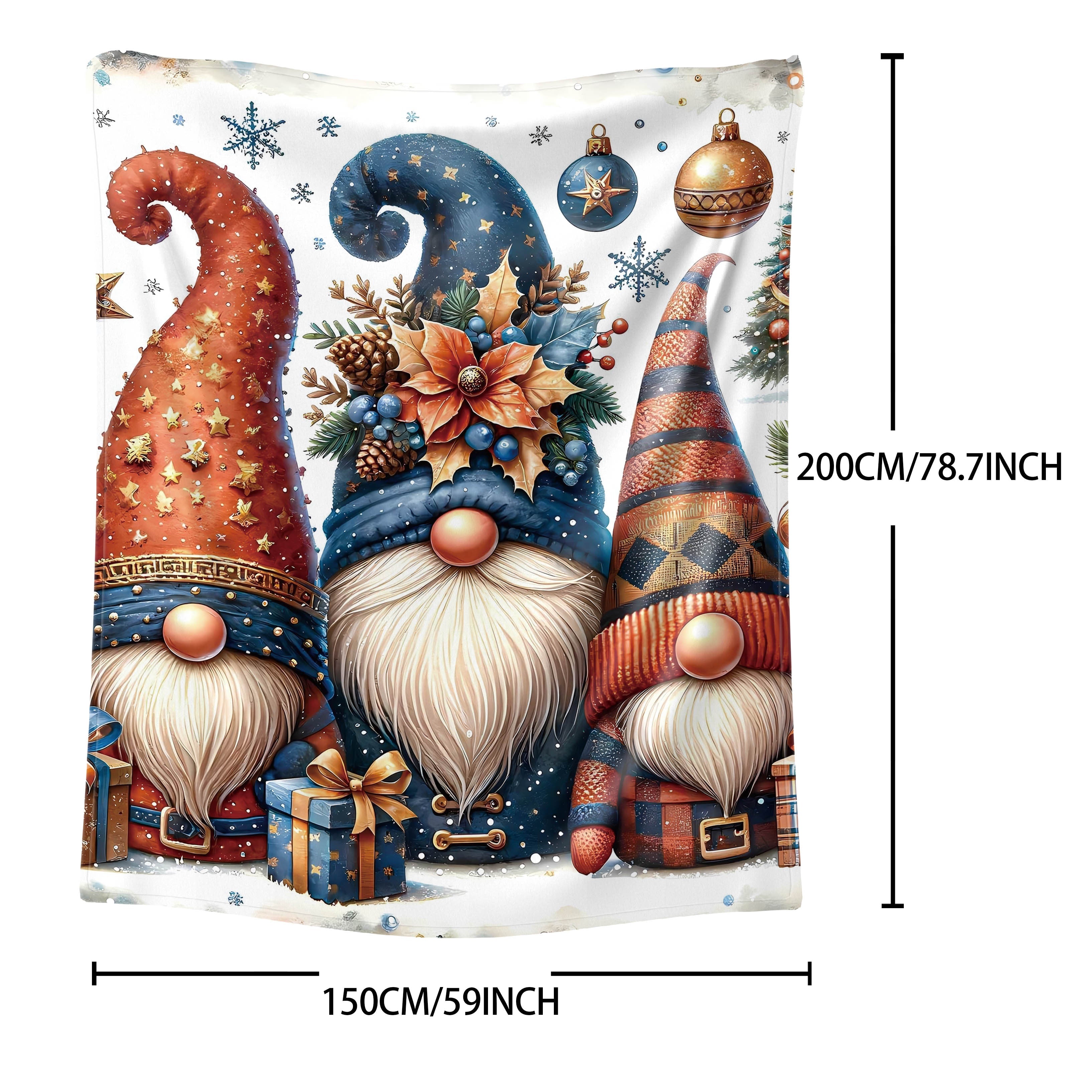 Christmas Gnomes Print Flannel Throw Blanket Soft Cozy Bed Sofa Decor